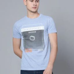 Cantabil Sky Melange Cotton Regular Fit Printed T-Shirt-picture-31