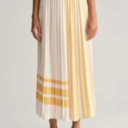 Gant Cream & Yellow Striped Pleated A-Line Skirt-image-23