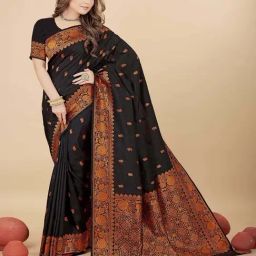 SHUBHKALA Black Silk Woven Saree With Unstitched Blouse-image-13