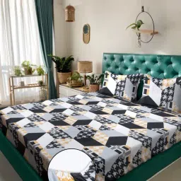 Klotthe Multicolor Cotton Blend Printed 300 TC King Fitted Bedsheet with 2 Pillow Covers-picture-18