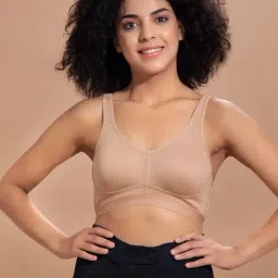 Clovia Non-Padded Non-Wired Full Figure Spacer Cup T-shirt Bra in Nude Colour - Cotton Rich-image-36
