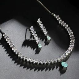 Priyaasi Mint Green Ad Silver-Plated Jewellery Set-image-66
