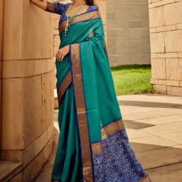 Elora Green Printed Saree With Unstitched Blouse-picture-6