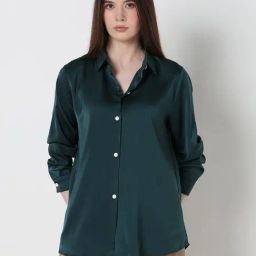Showoff Green Satin Relaxed Fit Shirt-image-93