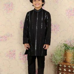 VASTRAMAY Boys Black Embroidery Full Sleeves Kurta Sets-image-86