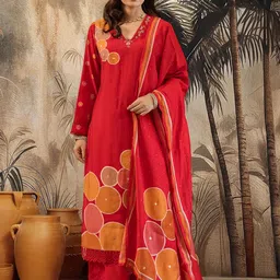 Sangria Women Printed Straight Kurta & Palazzo With Dupatta-picture-19