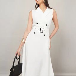Styli White Regular Fit Midi Dress With Belt-image-64
