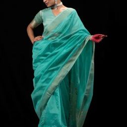 Triyah Blue Woven Saree With Unstitched Blouse-picture-42