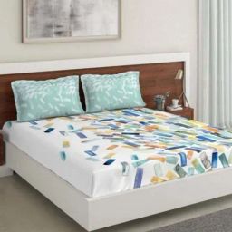 DDecor Primary Abstract White 136 TC Cotton Double Bedsheet with 2 Pillow Covers-46