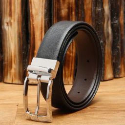 Louis Stitch Black Textured Leather Reversible Belt for Men-picture-13