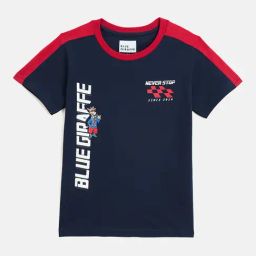 Blue Giraffe Boys Blue Pure Cotton T-Shirt-image-36