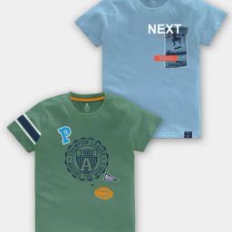 Codez Kids Olive & Sky Blue Printed T-Shirt (Pack Of 2)-picture-28