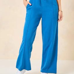 Styli Blue Cotton Flared Fit High Rise Joggers-image-74