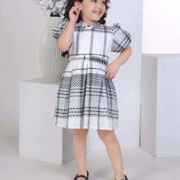 Peppermint Girls Navy Blue Cotton Checks Dress-picture-21