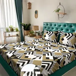 Klotthe Multicolor Cotton Blend Printed 300 TC King Fitted Bedsheet with 2 Pillow Covers-picture-14