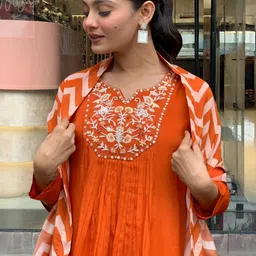 URMIR FASHION Women Embroidered Tiered Thread Work Kurta with Palazzos & With Dupatta-picture-48