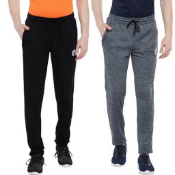 Omtex Black and Grey Regular Fit Solid Track Pants (Pack of 2)-image-50