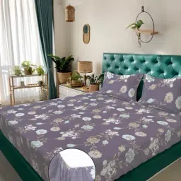 Klotthe Multicolor Cotton Blend Printed 300 TC King Fitted Bedsheet with 2 Pillow Covers-picture-19