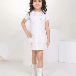 Peppermint Girls White & Pink Cotton Solid Dungaree Set-image-34