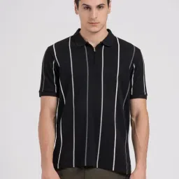 Red Tape Black Cotton Regular Fit Striped Polo T-Shirt-image-36