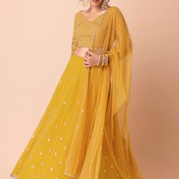 DIVASTRI Embellished Sequinned Semi-Stitched Lehenga & Unstitched Blouse With Dupatta image 5