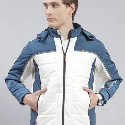 Monte Carlo Blue & White Regular Fit Colour Block Hooded Jacket-picture-37