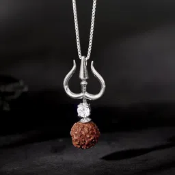 GIVA 925 Sterling Silver Rhodium-Plated Trishul And Rudraksha Pendant With Chain-27