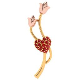 P.C. Chandra Jewellers 22k Yellow Gold Lotus Motif Embossed Red Stone Studded Locket Pendant-image-89