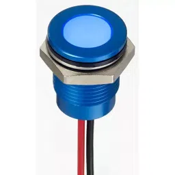 RS PRO Blue Panel Mount Indicator 24V DC, Mounting Hole Size 14 mm, Termination Type Lead Wires, IP Rating IP67, Model No 1116578-46