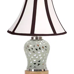 Devansh White Textured Wood Frusturical Shaped Table Lamp-18