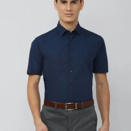 Peter England Navy Cotton Regular Fit Shirt-picture-20