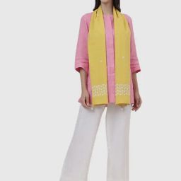 Fabindia Yellow Cotton Embroidered Stole-picture-25