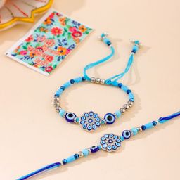 Sangria Evil Eye Beaded Bhaiya Bhabhi Rakhi With Roli Chawal Chandan & Mishri-32