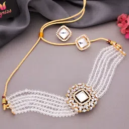 Anouk Gold-Plated American Diamonds Studded & Beaded Jewellery Set-image-48
