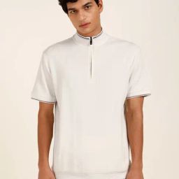 ANDAMEN White Regular Fit Textured T-Shirt-image-93