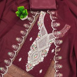 Maroosh Floral Embroidered Thread Work Georgette Unstitched Dress Material-image-16