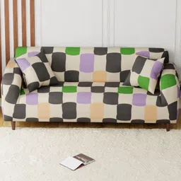 Lukzer Multicoloured Printed Polyester 1 Piece Sofa Cover With Arms-image-64