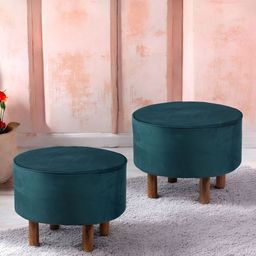 Ikiriya 2-Pcs Turqoise Blue Wooden Cotton Round Ottomans-image-38