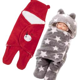 Babyzone Soft Fabric Winter Wear Embroidered Printed Wearable Blankets Pack of 2 - Red and Grey-image-85