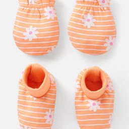 Babyhug 100% Cotton Mittens And Booties Floral Print - Orange-image-77