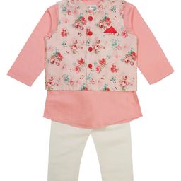 Saka Designs By Sapna Full Sleeves Cotton Kurta Payjama With Floral Printed Jacket Set - Pink White-image-29