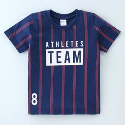 Taeko Cotton Jersey Half Sleeves T-Shirt With Text & Striped Print - Navy Blue-image-82