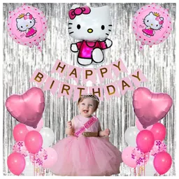 Puchku Happy birthday decoration set Hello kitty theme 61 Pcs Combo for kids girls  birthday party first 1st  2nd 5th  10th-picture-21
