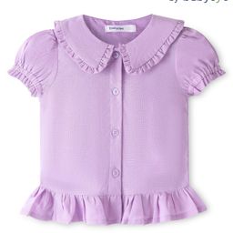 Babyoye Eco Conscious Cotton Linen Half Sleeves Top Solid Colour - Purple-image-53