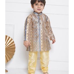 AJ Dezines Full Sleeves Motif Printed Kurta With Pyjama Set - Begie-image-18
