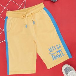 Pantaloons Junior Cotton Lets Go Travel Text Printed Shorts - Blazing Yellow-image-16