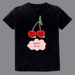 KAVEE Pure Cotton Friendship Day Theme Half Sleeves Together Forever Text Printed Tee - Black-image-89