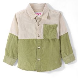 Babyhug Cotton Woven Full Sleeves Colour Block Courdroy Shirt - Olive Green & White-image-62