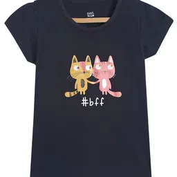 MINI KLUB Cotton Half Sleeves Cats Printed Top - Black-picture-40