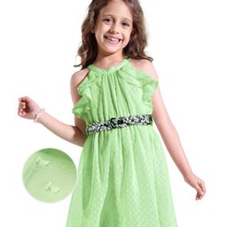 Hola Bonita Woven Sleeveless Dress In Dobby Fabric - Light Green-image-12
